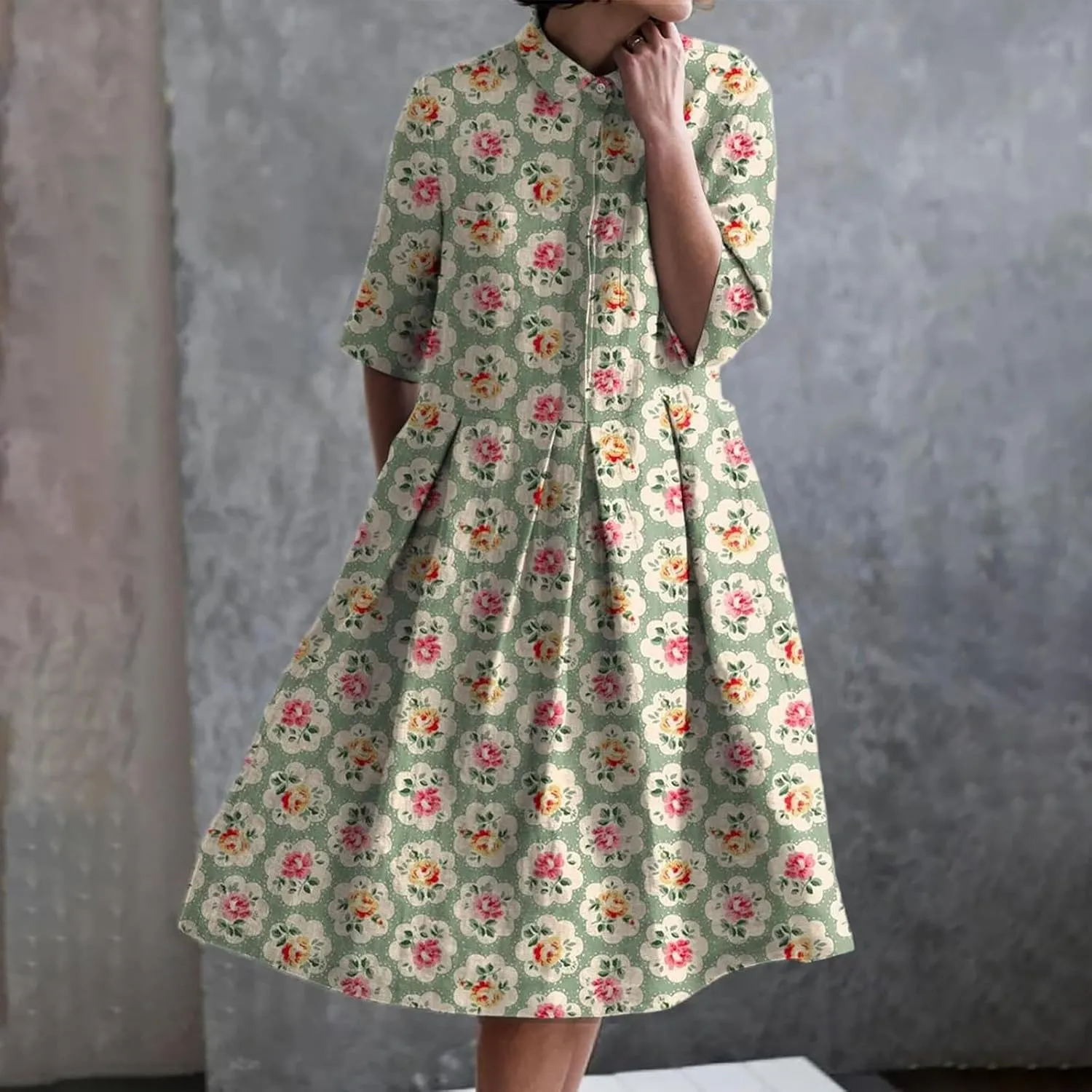 XOWRTE Womens Boho Floral Print Button Down Shirt Dresses with Pockets Summer Colorful Graphic Long Sleeve Midi Dress Long