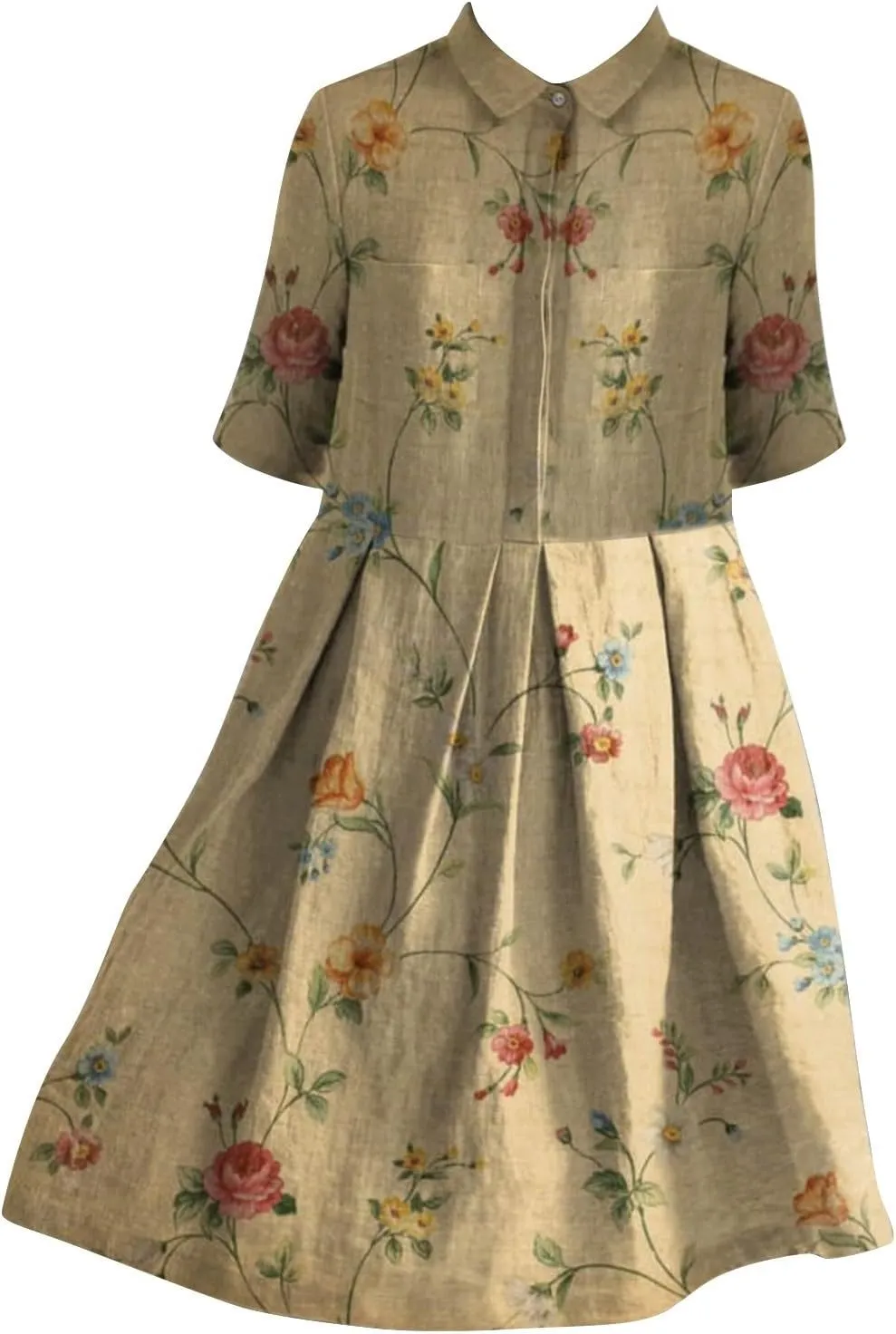 XOWRTE Womens Boho Floral Print Button Down Shirt Dresses with Pockets Summer Colorful Graphic Long Sleeve Midi Dress Long