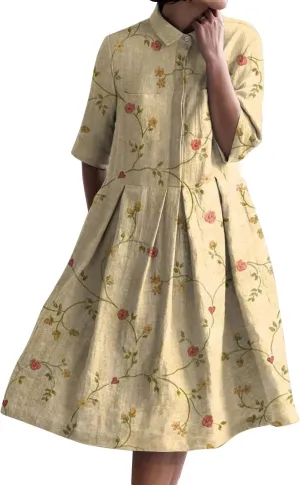 XOWRTE Womens Boho Floral Print Button Down Shirt Dresses with Pockets Summer Colorful Graphic Long Sleeve Midi Dress Long