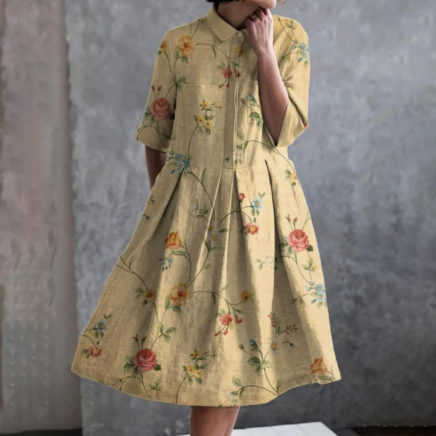 XOWRTE Womens Boho Floral Print Button Down Shirt Dresses with Pockets Summer Colorful Graphic Long Sleeve Midi Dress Long