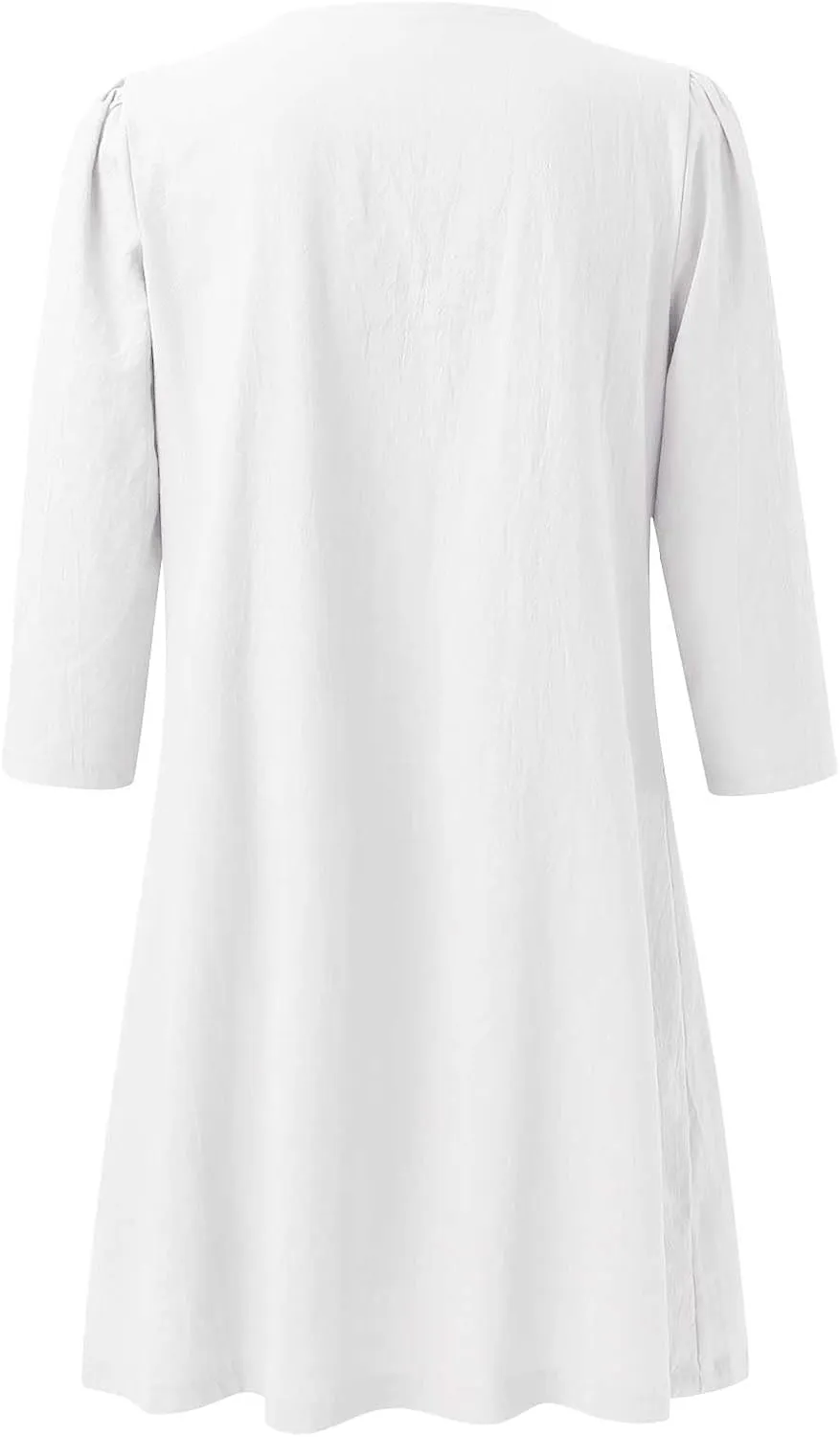XOWRTE Womens Cotton Linen Midi Dress Summer Solid Color 3/4 Sleeve V-Neck T-Shirt Dresses Plus Size Flowy Beach Dress