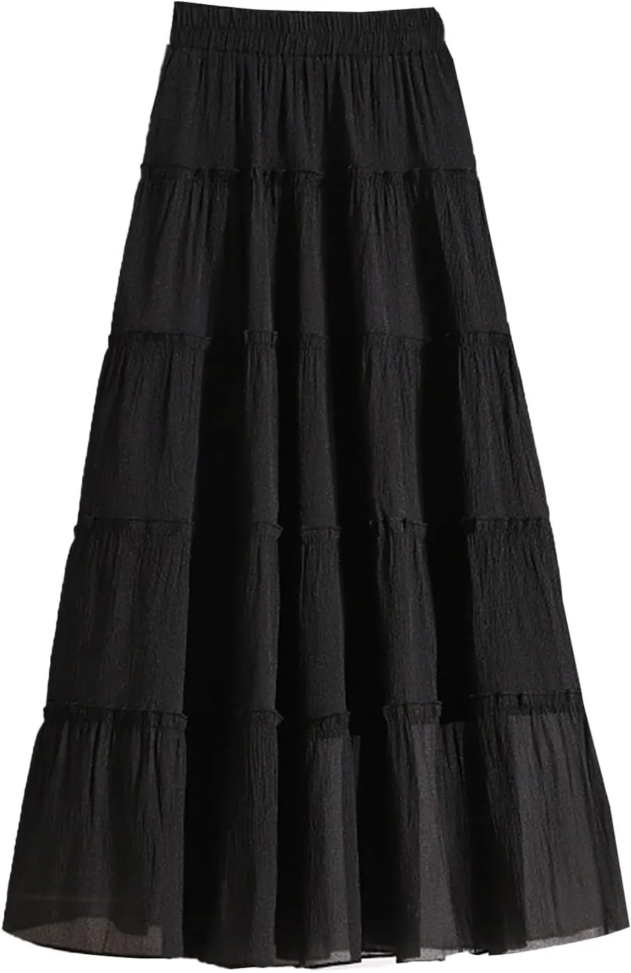 XOWRTE Womens Summer Boho Maxi Skirts Smocked High Wasited Flowy Tiered Ruffle A Line Long Beach Skirt Skirt