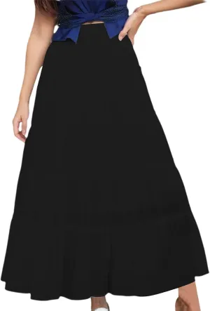 XOWRTE Womens Summer Boho Maxi Skirts Smocked High Wasited Flowy Tiered Ruffle A Line Long Beach Skirt Skirt