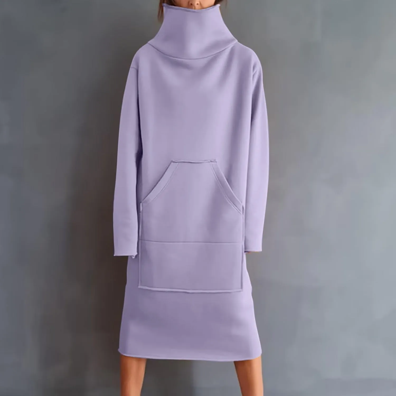 XUNRYAN Women's Hoodie Dress High Neck Fleece Hooded Dress with Kangaroo Pocket Plus Size Hoodies Sweatshirts Fashion Clothes