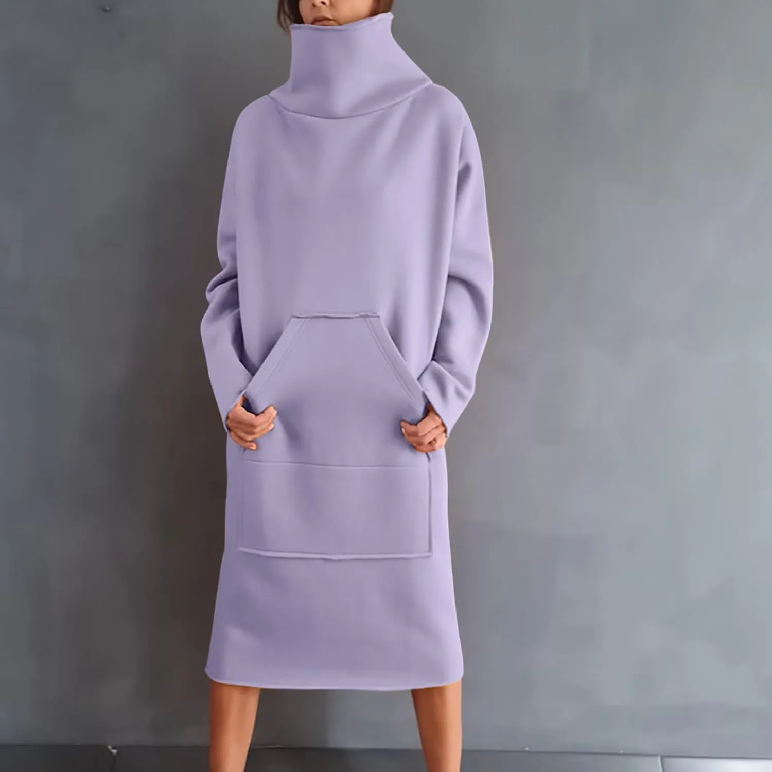 XUNRYAN Women's Hoodie Dress High Neck Fleece Hooded Dress with Kangaroo Pocket Plus Size Hoodies Sweatshirts Fashion Clothes