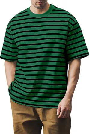 Ymosrh Men's Fashion Tshirts Casual Striped Short Sleeve Crewneck Summer Basic Tee Shirts, S-4XL
