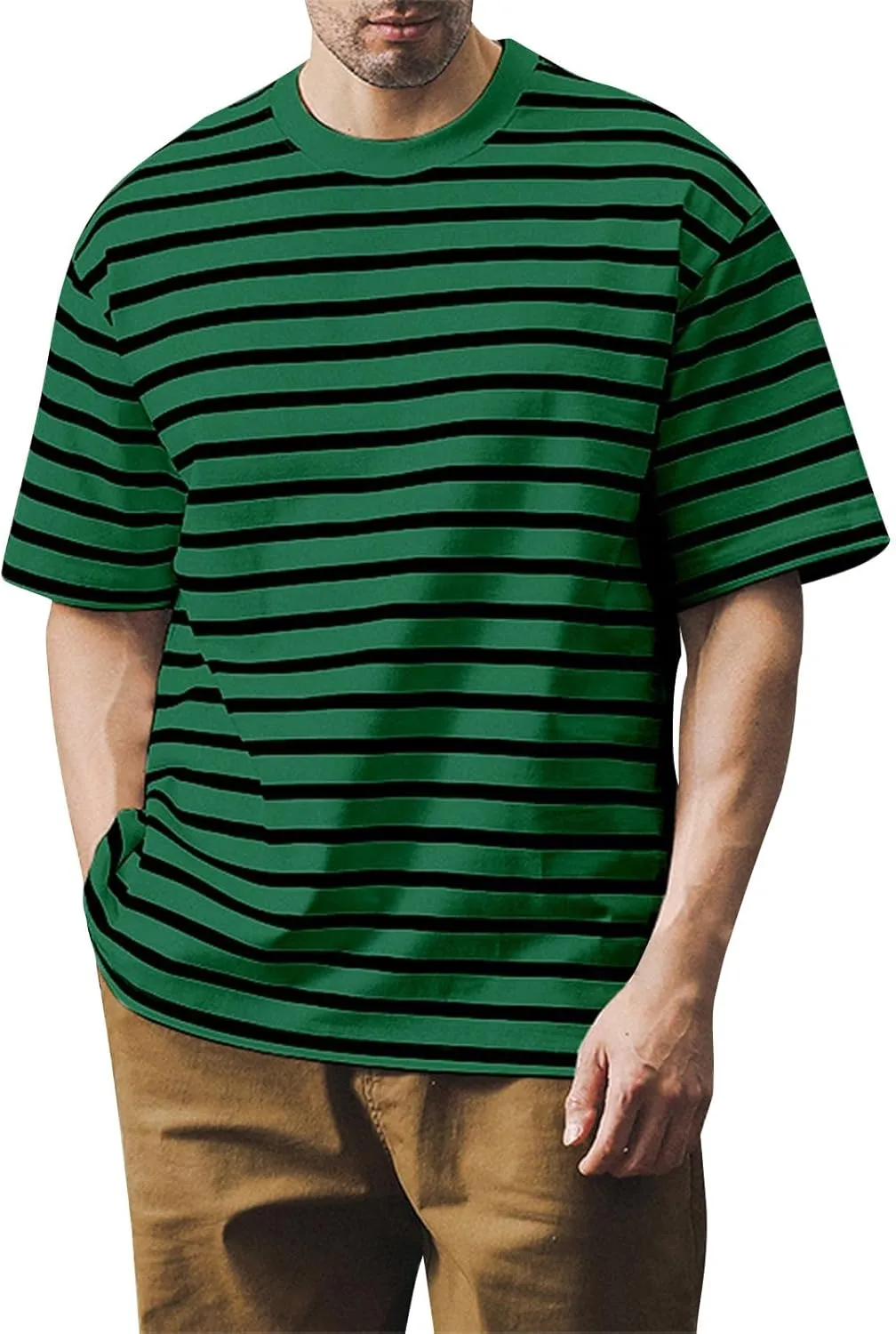 Ymosrh Men's Fashion Tshirts Casual Striped Short Sleeve Crewneck Summer Basic Tee Shirts, S-4XL