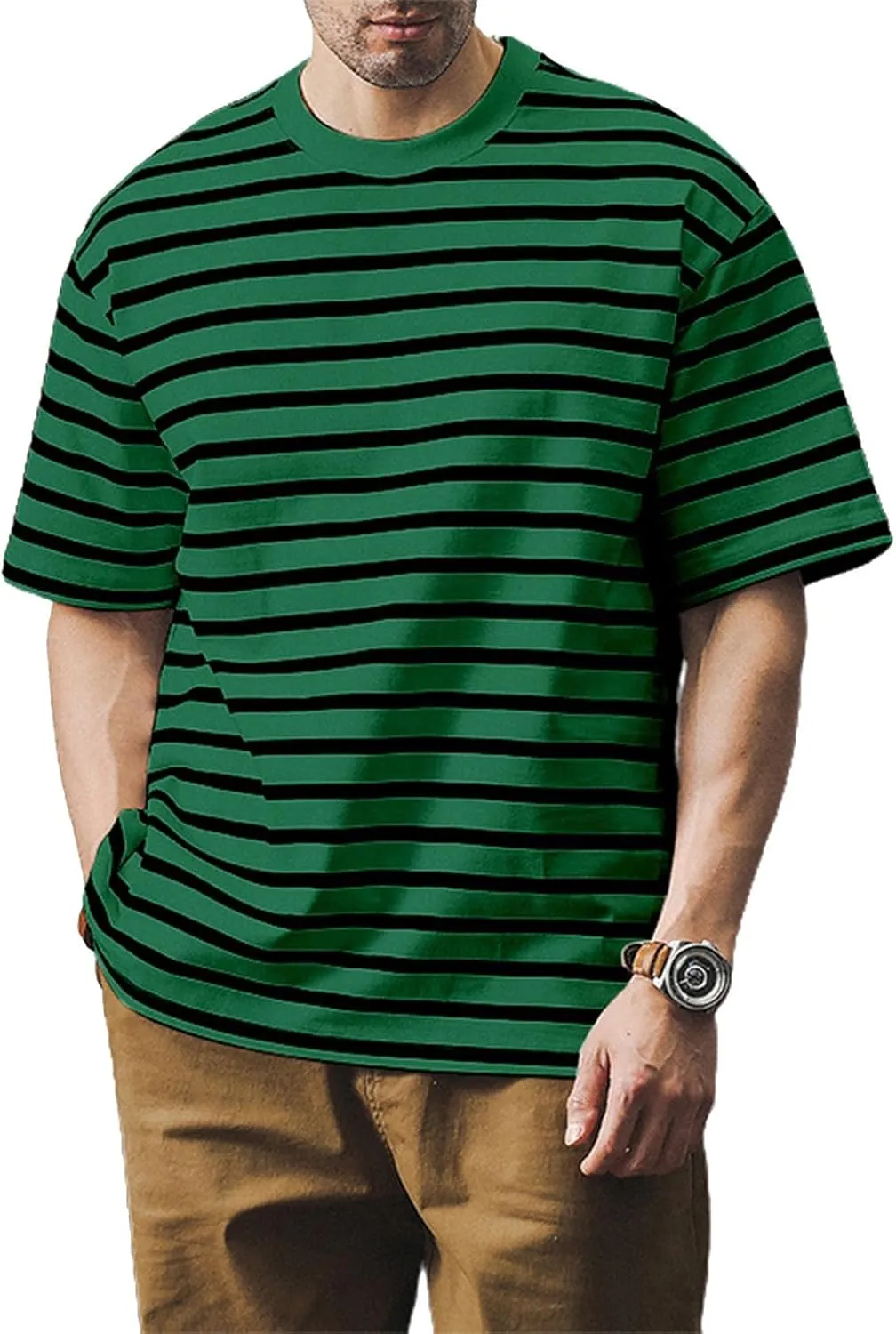 Ymosrh Men's Fashion Tshirts Casual Striped Short Sleeve Crewneck Summer Basic Tee Shirts, S-4XL