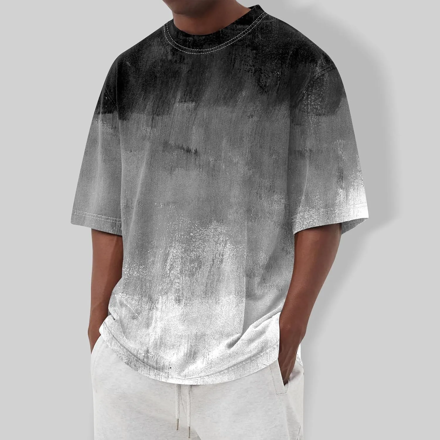 Ymosrh Men's Summer T Shirts Gradient Color Short Sleeve Crew Neck Soft Tee Shirts Beach Tops Casual Tees, S-5XL