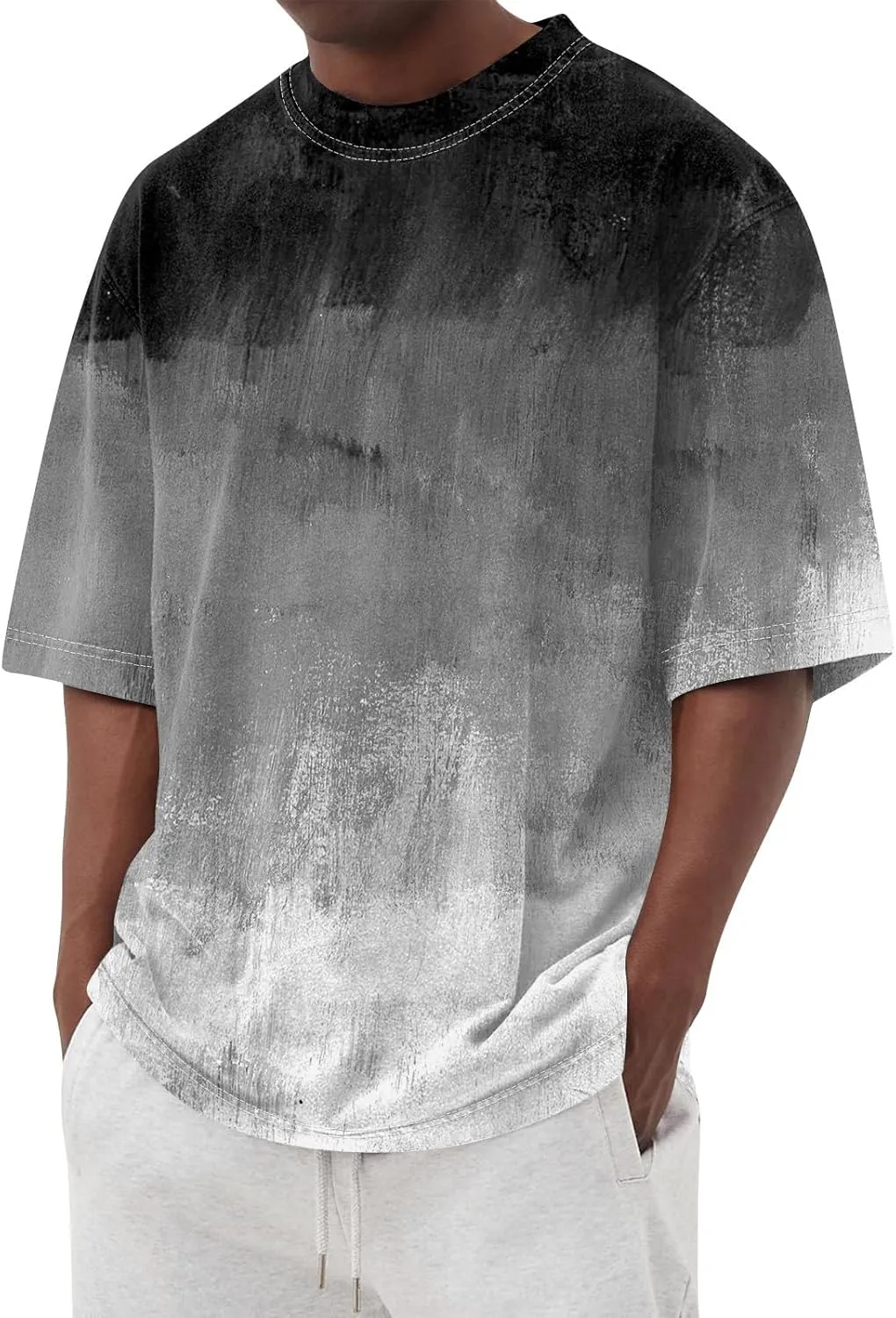 Ymosrh Men's Summer T Shirts Gradient Color Short Sleeve Crew Neck Soft Tee Shirts Beach Tops Casual Tees, S-5XL