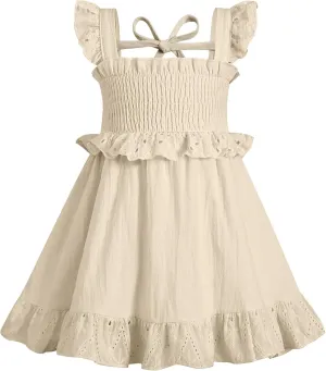 YOUNGER TREE Toddler Dress Baby Girls Cotton Ruffle Sleeveless Summer Dresses Kids Boho Beach Casual Sundress