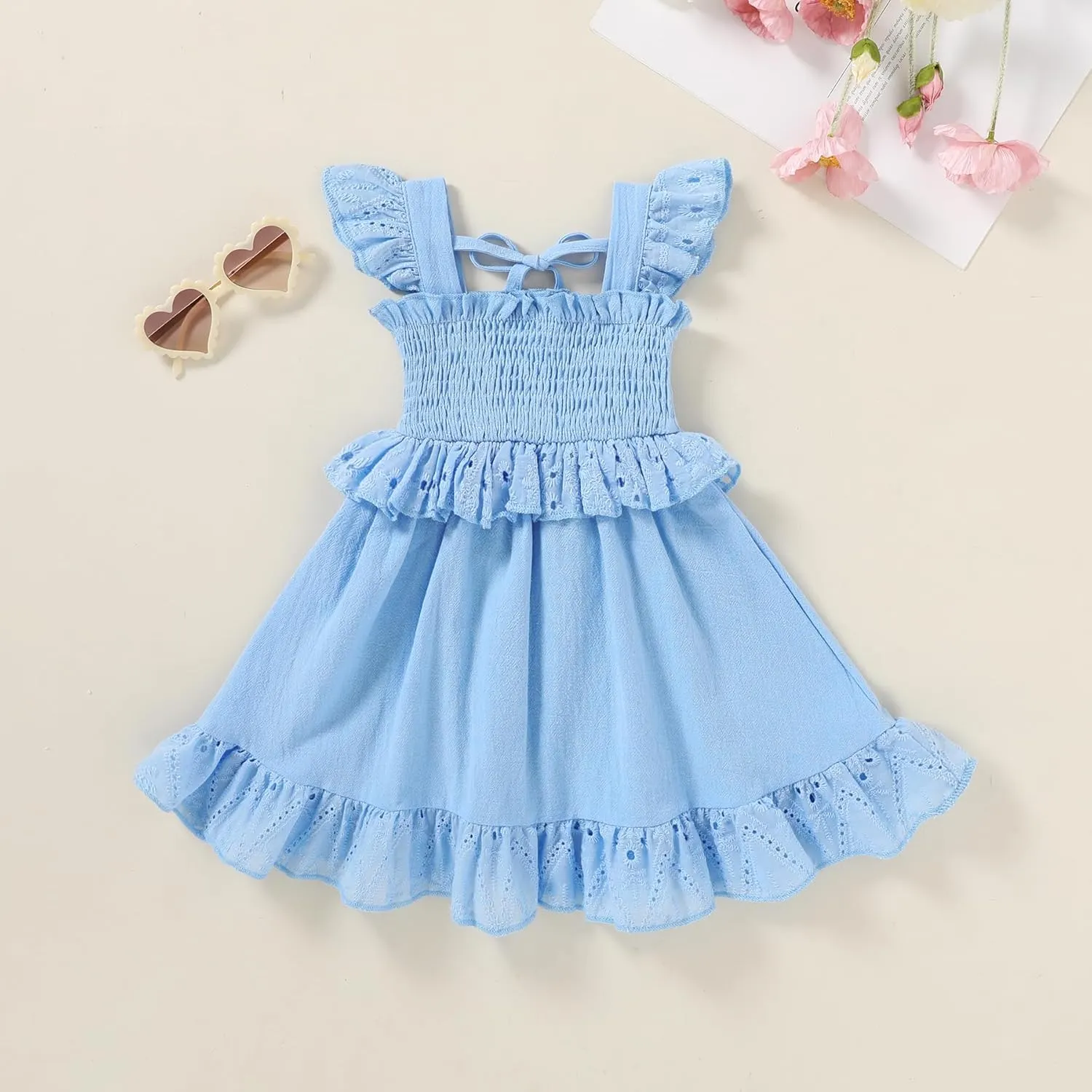 YOUNGER TREE Toddler Dress Baby Girls Cotton Ruffle Sleeveless Summer Dresses Kids Boho Beach Casual Sundress