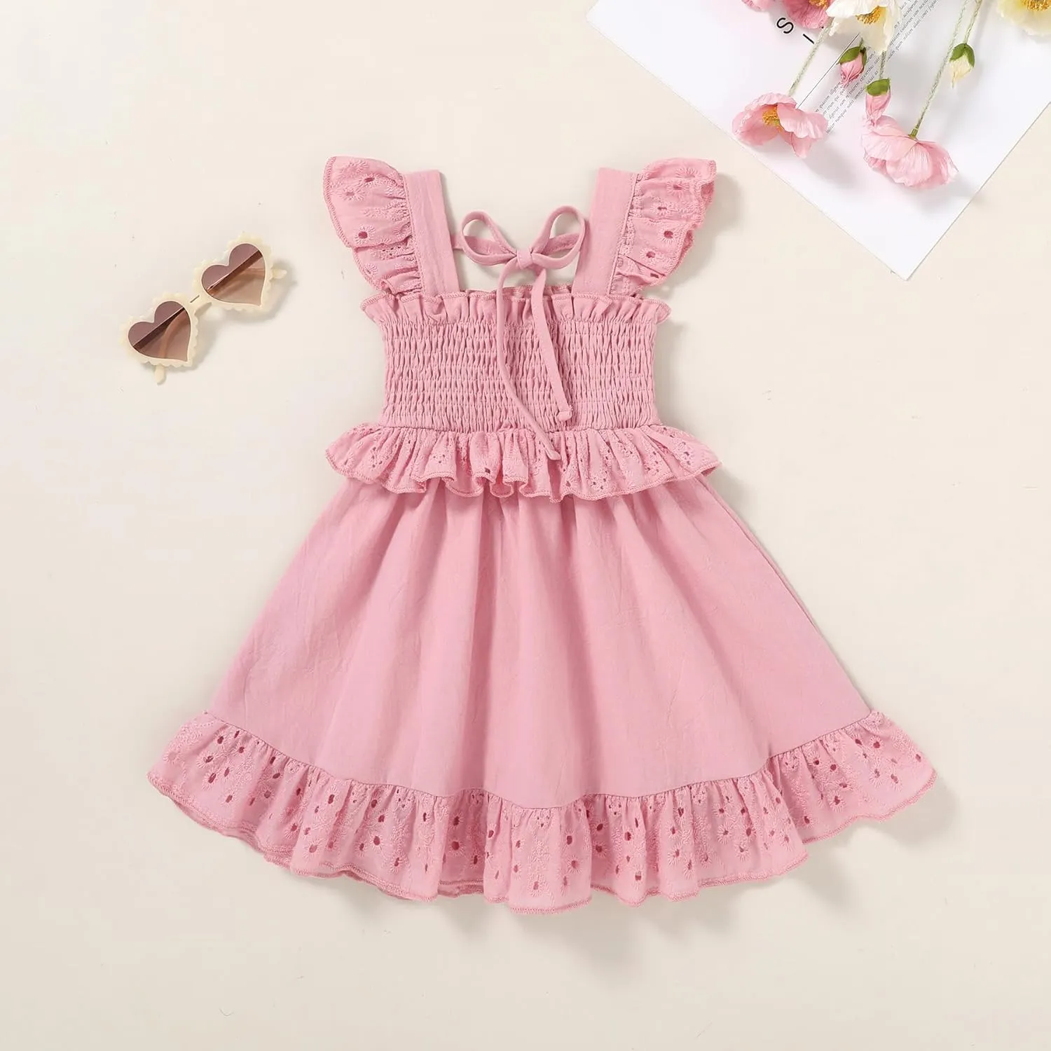 YOUNGER TREE Toddler Dress Baby Girls Cotton Ruffle Sleeveless Summer Dresses Kids Boho Beach Casual Sundress