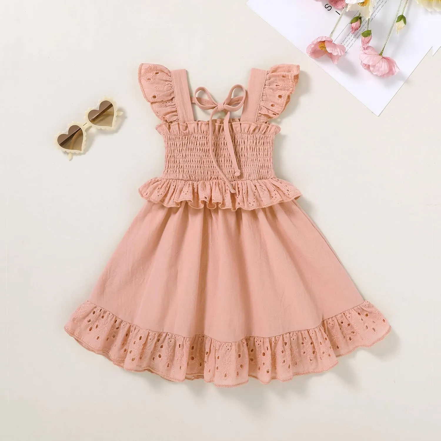 YOUNGER TREE Toddler Dress Baby Girls Cotton Ruffle Sleeveless Summer Dresses Kids Boho Beach Casual Sundress