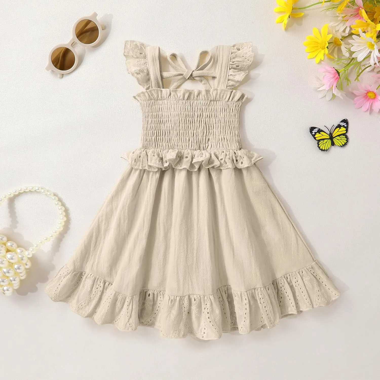 YOUNGER TREE Toddler Dress Baby Girls Cotton Ruffle Sleeveless Summer Dresses Kids Boho Beach Casual Sundress