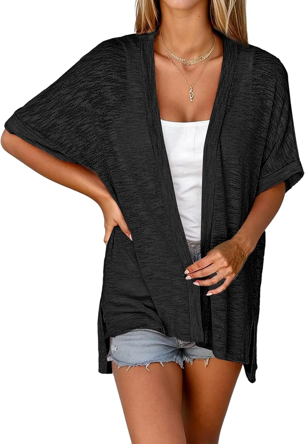 Zeagoo Womens Lightweight Cardigan 2025 Summer Short Sleeve Cardigans Open Front Beach Coverup,S-XXL