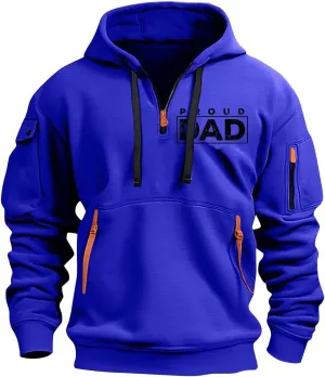 ZYXTIM Half Zip Hoodie for Men USA Printed Tactical Sweatshirt Plus Size Vintage Long Sleeve Trendy Pullover Tops with Pocket
