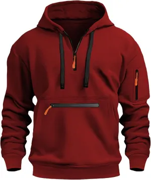 ZYXTIM Half Zip Hoodie for Men USA Printed Tactical Sweatshirt Plus Size Vintage Long Sleeve Trendy Pullover Tops with Pocket