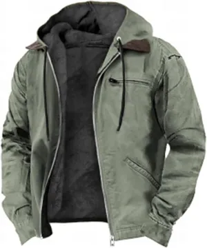 ZYXTIM Work Jackets for Men Lined Sherpa Winter Coat Oversize Fleece Thermal Full Zipper Hoodies Trucker Vintage Cargo Jacket